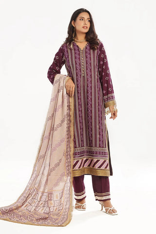 GUL AHMED-3 Piece Unstitched Zari Embroidered Lawn Suit with Gold Printed Lawn Dupatta CL-52413