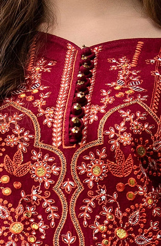 GUL AHMED -3 Piece Unstitched Embroidered Acrylic Suit with Gold and Lacquer Printed Acrylic Dupatta AP-42043
