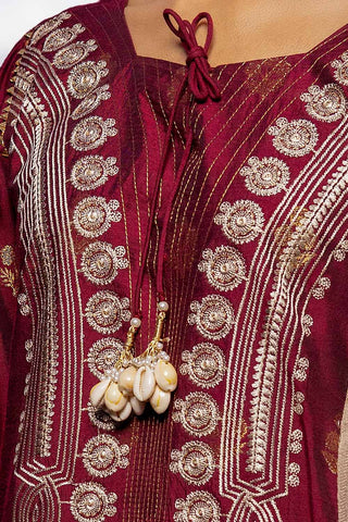 GUL AHEMD -3 Piece Unstitched Embroidered Jacquard Suit with Embroidered Pashmina Dupatta AP-42019