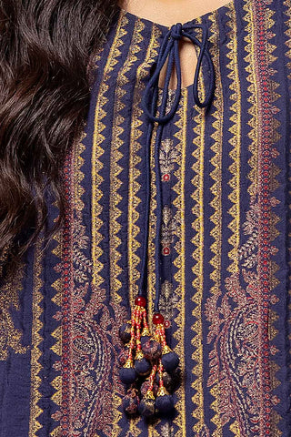 GUL AHMED -3 Piece Unstitched Gold Printed Khaddar Suit with Pashmina Shawl AP-42020