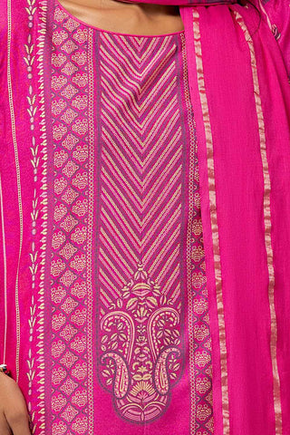 GUL AHEMD -3 Piece Unstitched Lacquer Printed Stripe Karandi Suit with Yarn Dyed Dupatta YD-42001
