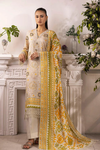 GUL AHMED-3 Piece Unstitched Embroidered Silver Printed Lawn Suit with Silver Printed Lawn Dupatta CL-52343
