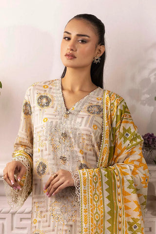 GUL AHMED-3 Piece Unstitched Embroidered Silver Printed Lawn Suit with Silver Printed Lawn Dupatta CL-52343
