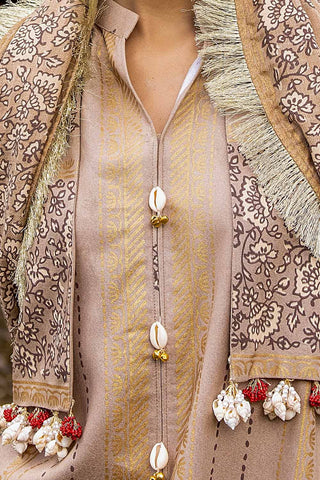 GUL AHMED -3 Piece Unstitched Gold and Lacquer Printed Suit with Gold and Lacquer Printed Acrylic Dupatta AP-42041