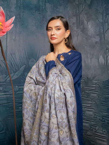 EDENROBE-Pashmina Jacquard Zari Shawl- EWMS5-004