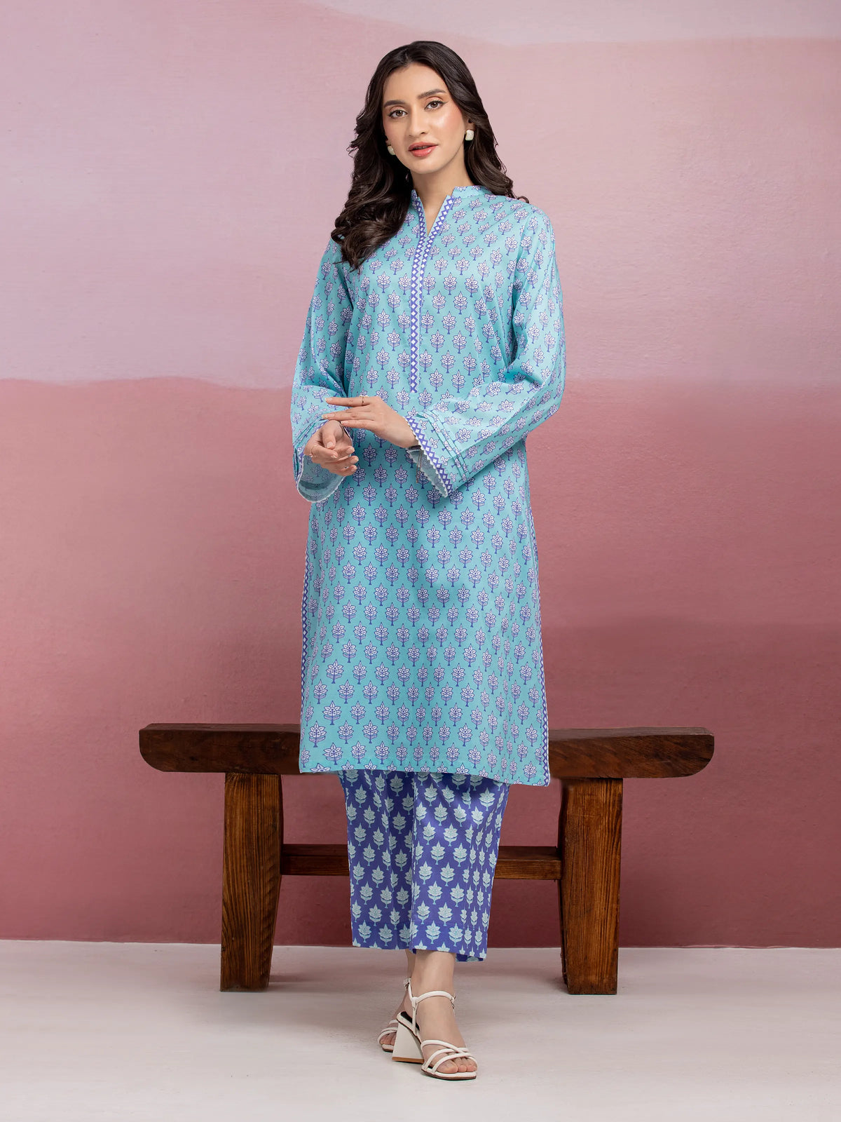EDENROBE-35424-Unstitched Aqua Printed Lawn 2 Piece