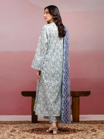 EDENROBE-35039-Unstitched Grey & Blue Printed Lawn 3 Piece