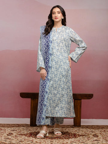 EDENROBE-35039-Unstitched Grey & Blue Printed Lawn 3 Piece