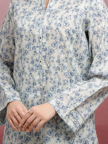 EDENROBE-35039-Unstitched Grey & Blue Printed Lawn 3 Piece