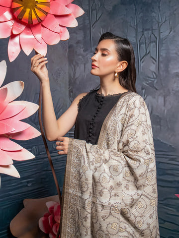 EDENROBE-Pashmina Jacquard Zari Shawl - EWMS5-001