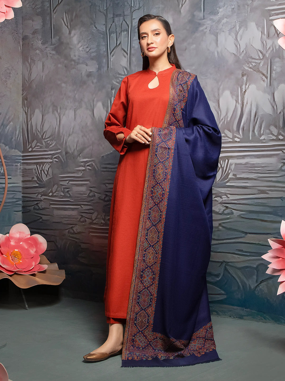 EDENROBE-Pashmina Jacquard Zari Shawl - EWMS5-043
