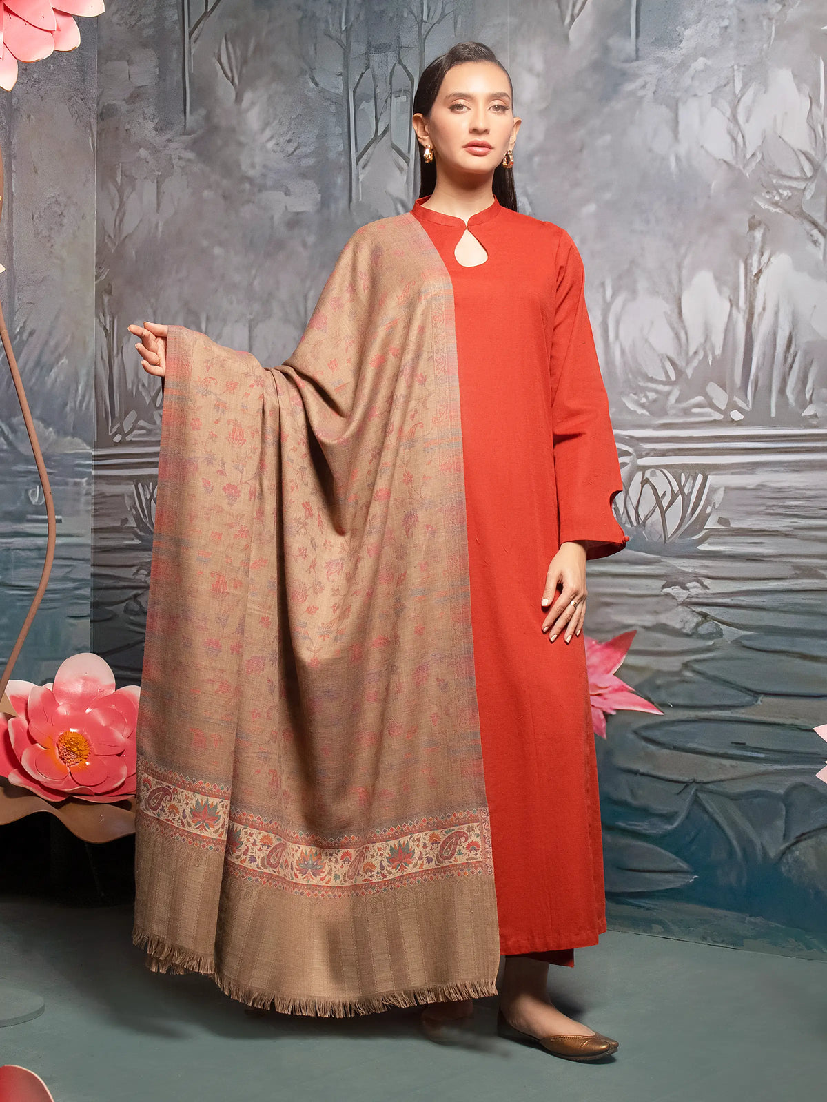 EDENROBE-Pashmina Jacquard Zari Shawl - EWMS5-020
