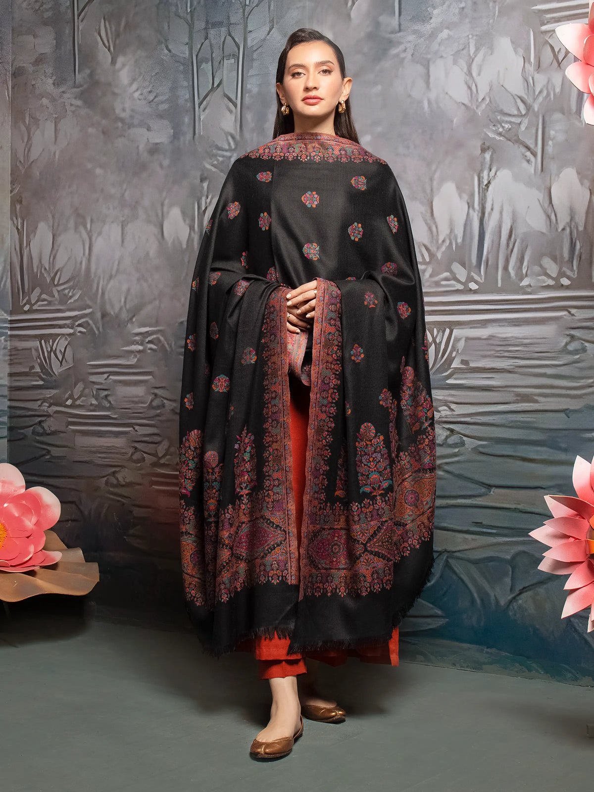 EDENROBE-Pashmina Jacquard Zari Shawl - EWMS5-034