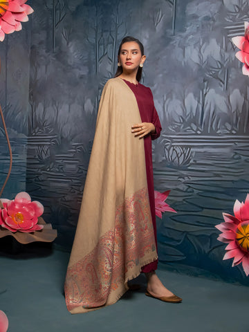 EDENROBE-Pashmina Jacquard Zari Shawl - EWMS5-009