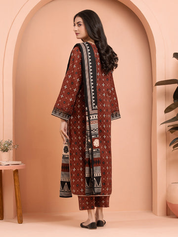 EDENROBE-M3-076-Unstitched Chocolate Brown Printed Khaddar 3 Piece