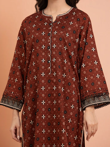 EDENROBE-M3-076-Unstitched Chocolate Brown Printed Khaddar 3 Piece