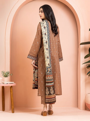 EDENROBE-M3-081-Unstitched Brown Printed Khaddar 3 Piece