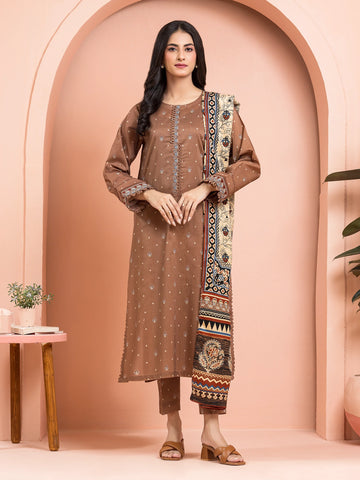 EDENROBE-M3-081-Unstitched Brown Printed Khaddar 3 Piece