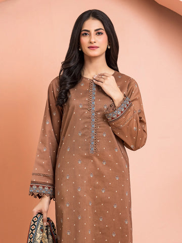 EDENROBE-M3-081-Unstitched Brown Printed Khaddar 3 Piece
