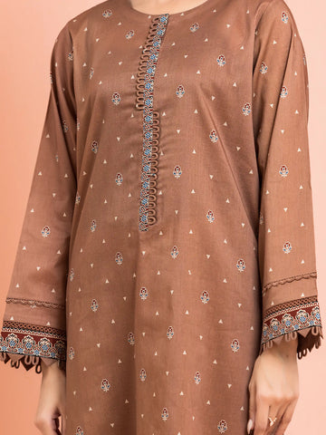 EDENROBE-M3-081-Unstitched Brown Printed Khaddar 3 Piece