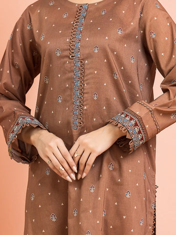 EDENROBE-M3-081-Unstitched Brown Printed Khaddar 3 Piece