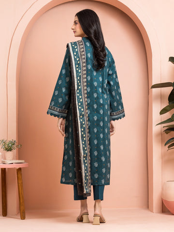 EDENROBE-M3-119-Unstitched Teal Printed Khaddar 3 Piece -