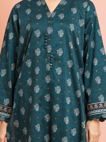 EDENROBE-M3-119-Unstitched Teal Printed Khaddar 3 Piece -