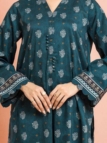 EDENROBE-M3-119-Unstitched Teal Printed Khaddar 3 Piece -