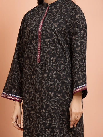 EDENROBE-M3-105-Unstitched Black Printed Khaddar 3 Piece