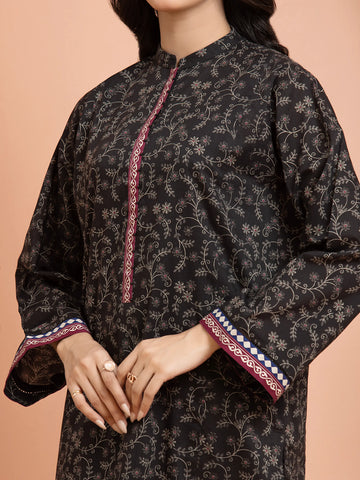 EDENROBE-M3-105-Unstitched Black Printed Khaddar 3 Piece