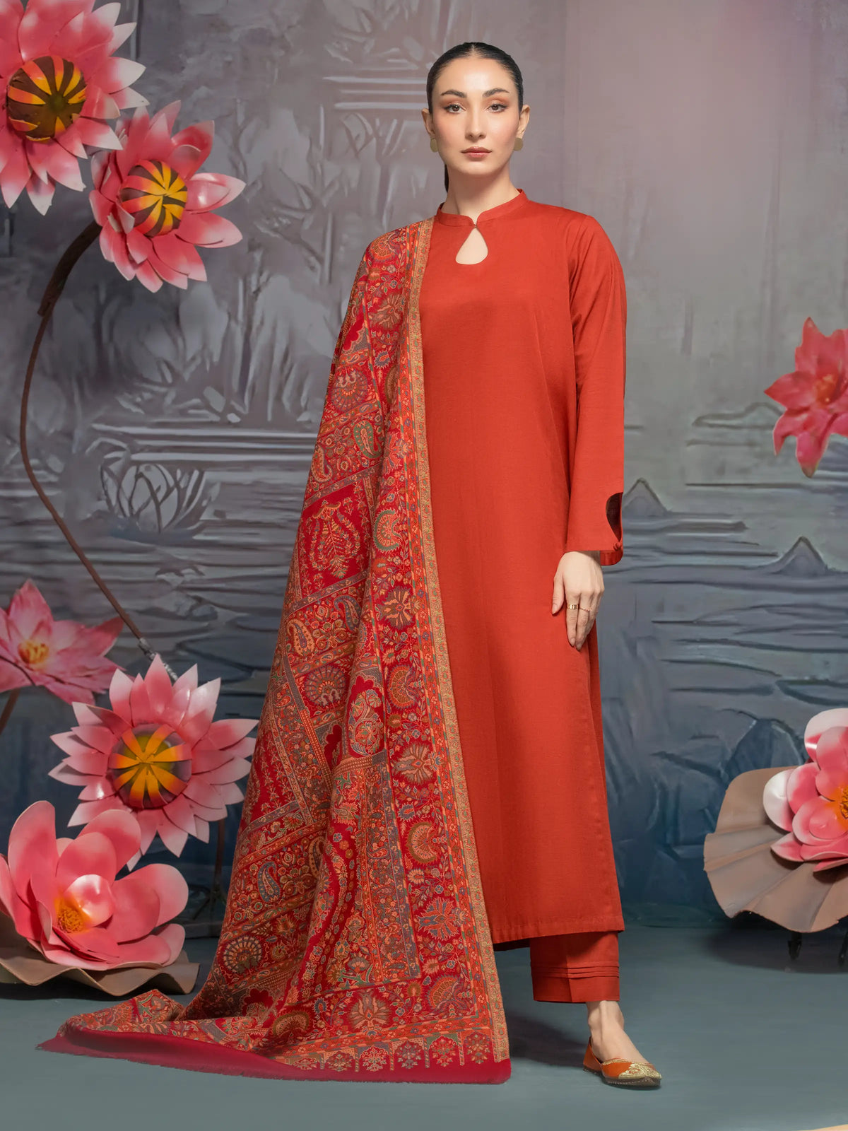 EDENROBE-Pashmina Jacquard Zari Shawl - EWMS5-013