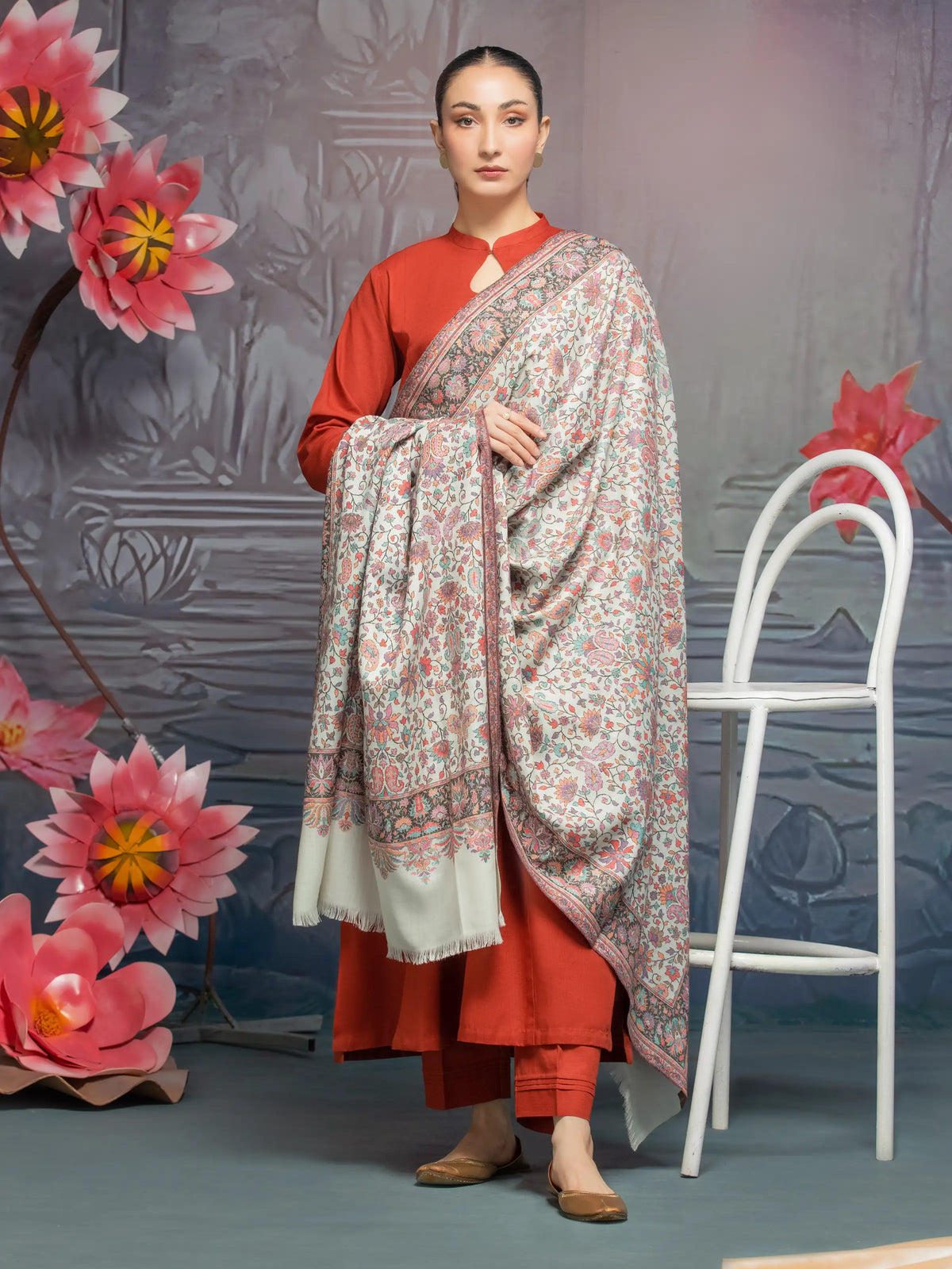 EDENROBE-Pashmina Jacquard Zari Shawl - EWMS5-012
