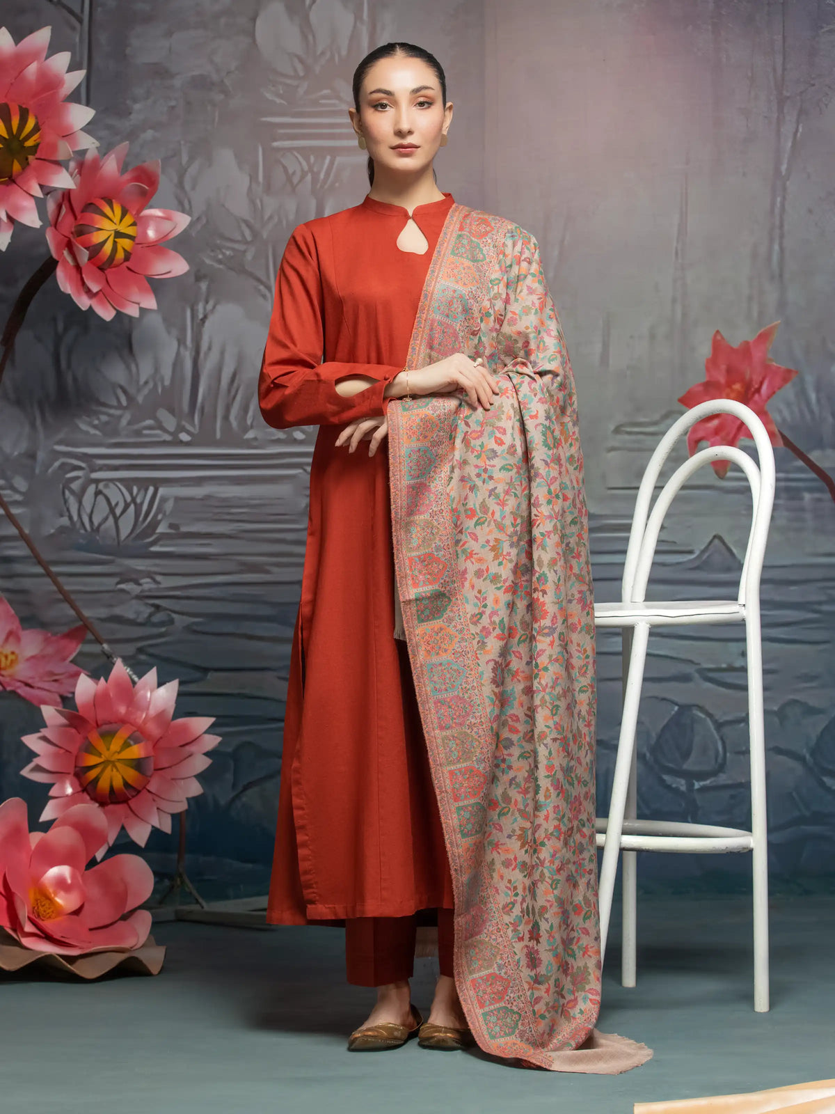 EDENROBE-Pashmina Jacquard Zari Shawl - EWMS5-024
