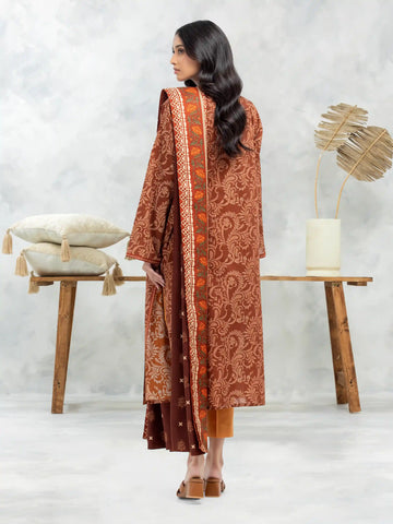 EDENROBE-M3-104-Unstitched Brown Printed Khaddar 3 Piece