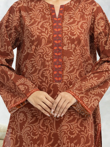 EDENROBE-M3-104-Unstitched Brown Printed Khaddar 3 Piece