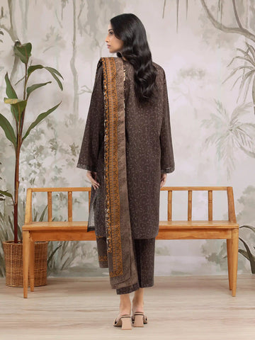EDENROBE-M3-083-Unstitched Dark Brown Printed Khaddar 3 Piece