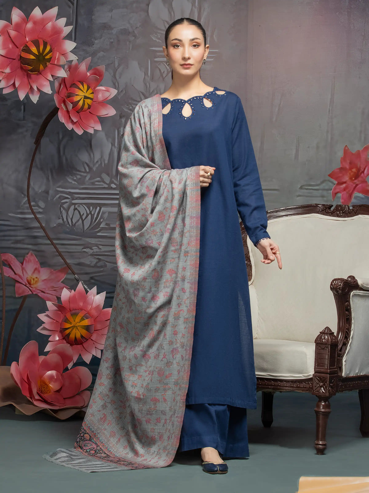 EDENROBE-Pashmina Jacquard Zari Shawl - EWMS5-022