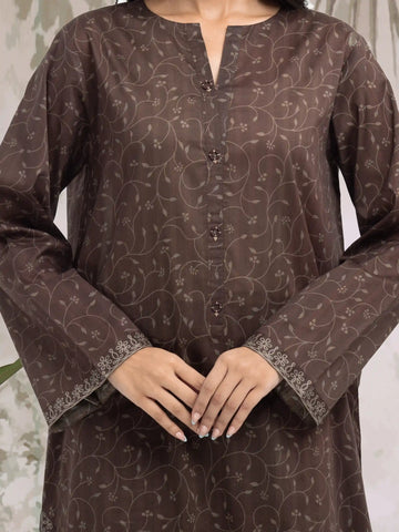EDENROBE-M3-083-Unstitched Dark Brown Printed Khaddar 3 Piece