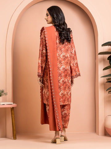 EDENROBE-30257-Unstitched Peach Embroidered Marina Twill 3 Piece