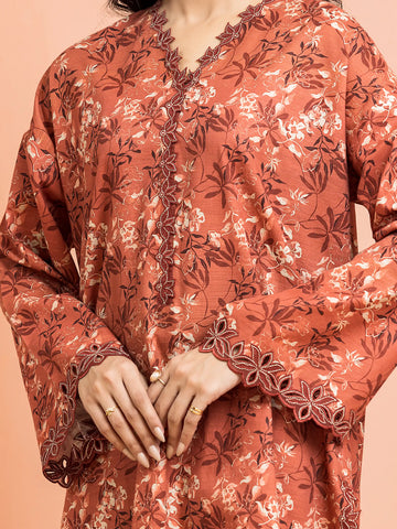 EDENROBE-30257-Unstitched Peach Embroidered Marina Twill 3 Piece
