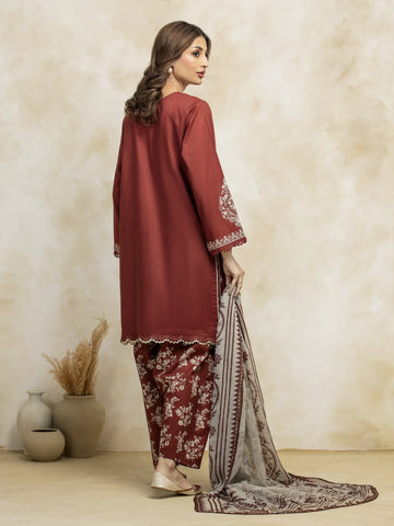 EDENROBE-31037-Unstitched Dark Rust Embroidered Cambric 3 Piece