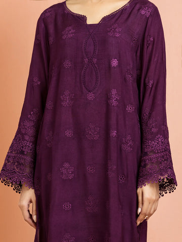 EDENROBE-30015-Unstitched Purple Embroidered Raw Silk 3 Piece -