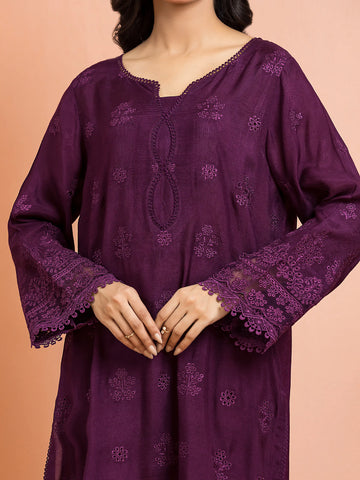 EDENROBE-30015-Unstitched Purple Embroidered Raw Silk 3 Piece -