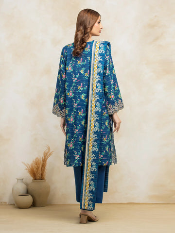 EDENROBE-31182-Unstitched Blue Embroidered Lawn 3 Piece