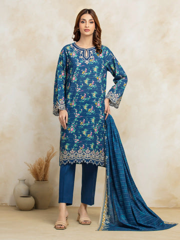 EDENROBE-31182-Unstitched Blue Embroidered Lawn 3 Piece