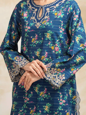 EDENROBE-31182-Unstitched Blue Embroidered Lawn 3 Piece