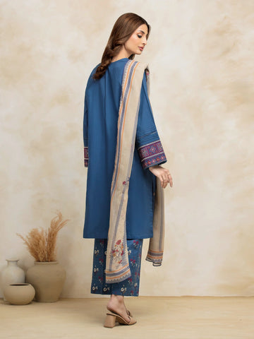 EDENROBE-31036-Unstitched Blue Embroidered Cambric 3 Piece -
