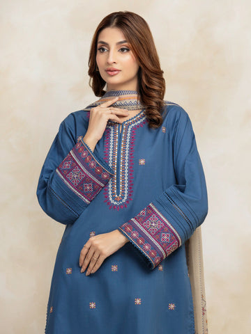 EDENROBE-31036-Unstitched Blue Embroidered Cambric 3 Piece -