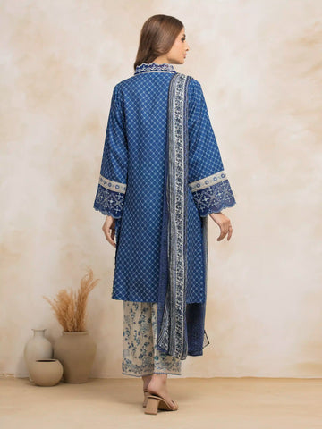 EDENROBE-30378-Unstitched Blue Embroidered Raw Silk 3 Piece