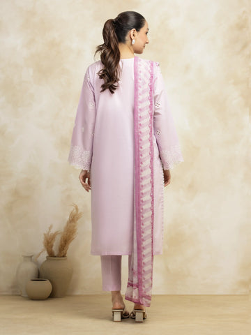 EDENROBE-31027-Unstitched Lilac Embroidered Cambric 3 Piece